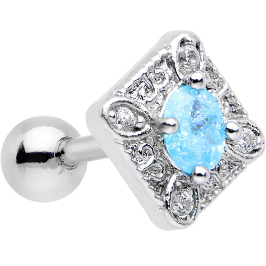 16G 1/4 Clear Aqua Gem Rococo Rhombus Tragus Cartilage Earring