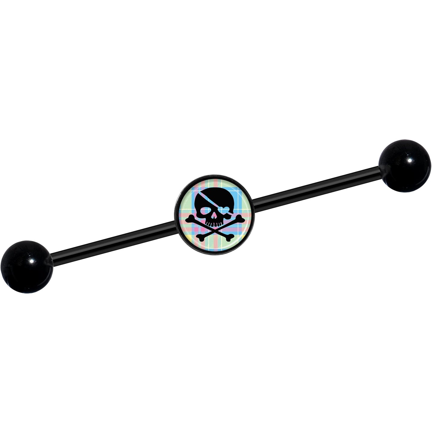 14G Pink Green Plaid Heart Skull Black Industrial Barbell 37mm