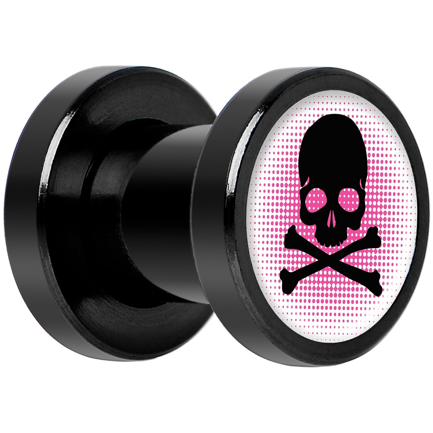 Pink Black Skull Black Anodized Screw Fit Plug Set 2G