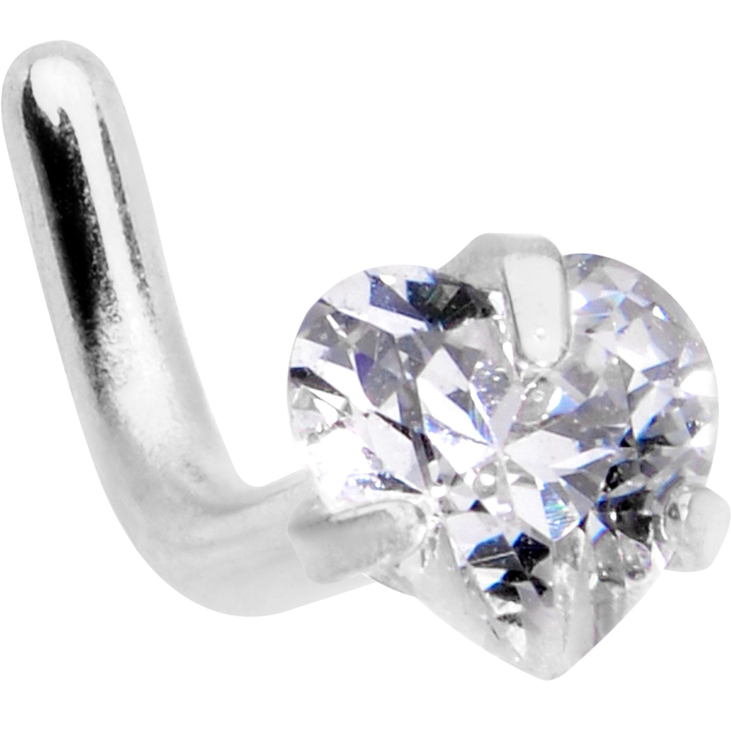 18G 1/4 Clear Heart 3mm CZ Gem Steel L-Shape Nose Ring