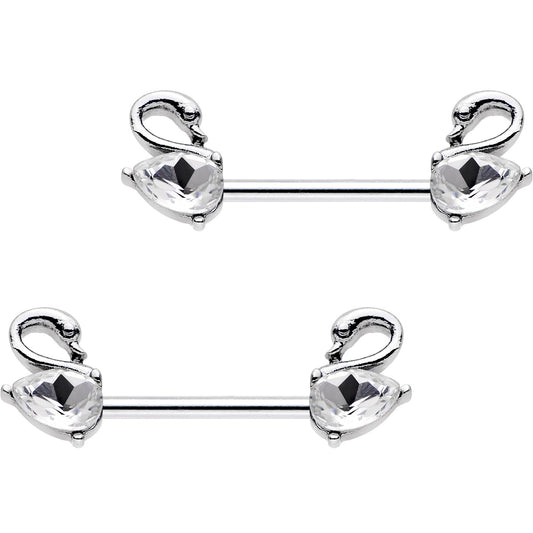 14G 9/16 Clear Gem Swimming Swan Nipple Barbells