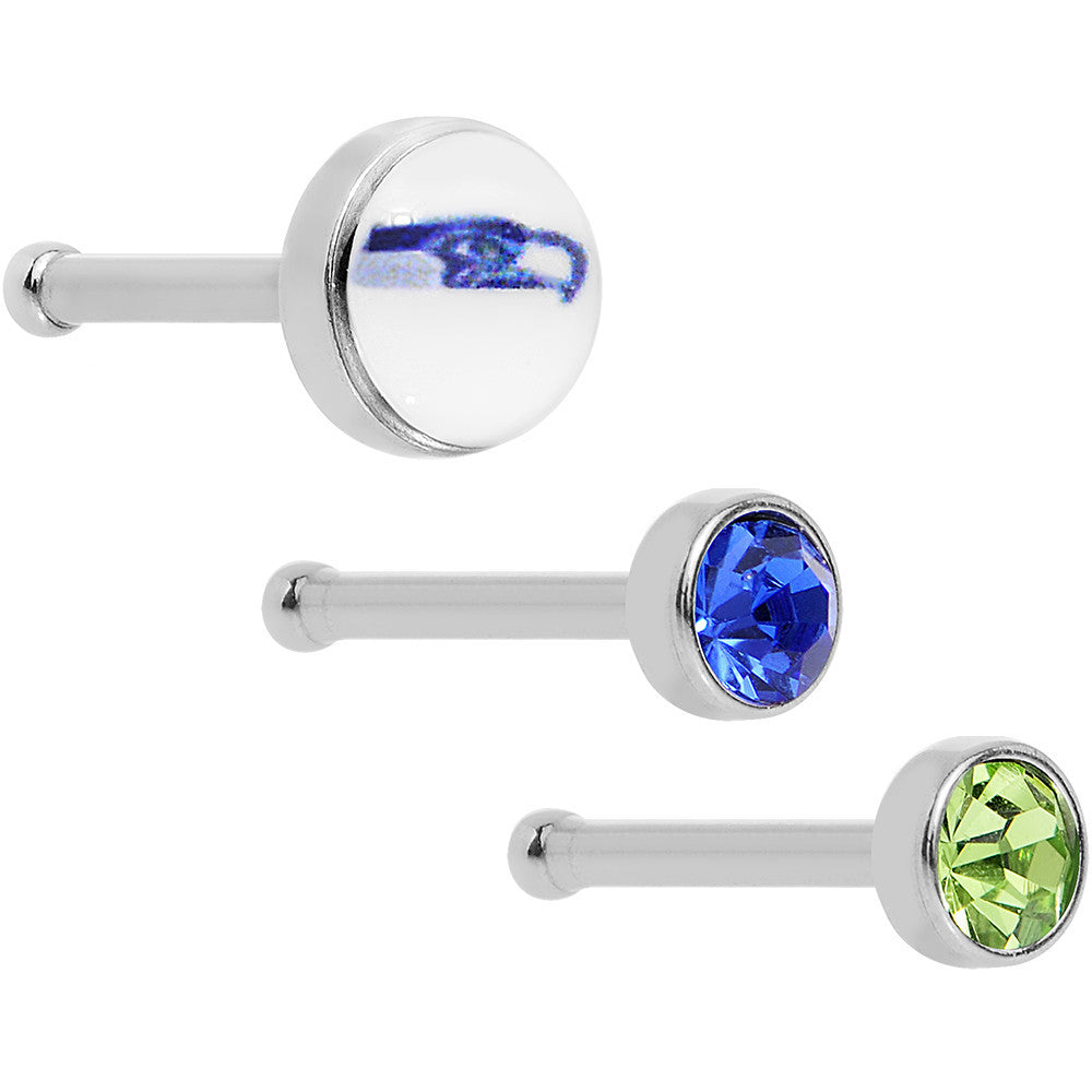 20G Licensed NFL Seattle Seahawks Logo Nose Bone 3 Pack Set