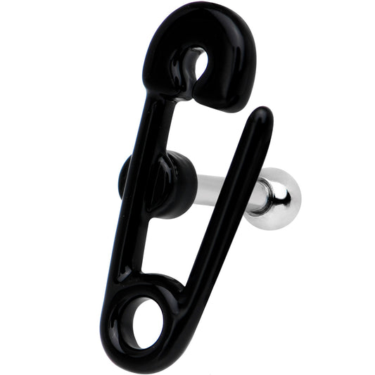 16G 1/4 Black PVD Open Safety Pin Tragus Cartilage Earring